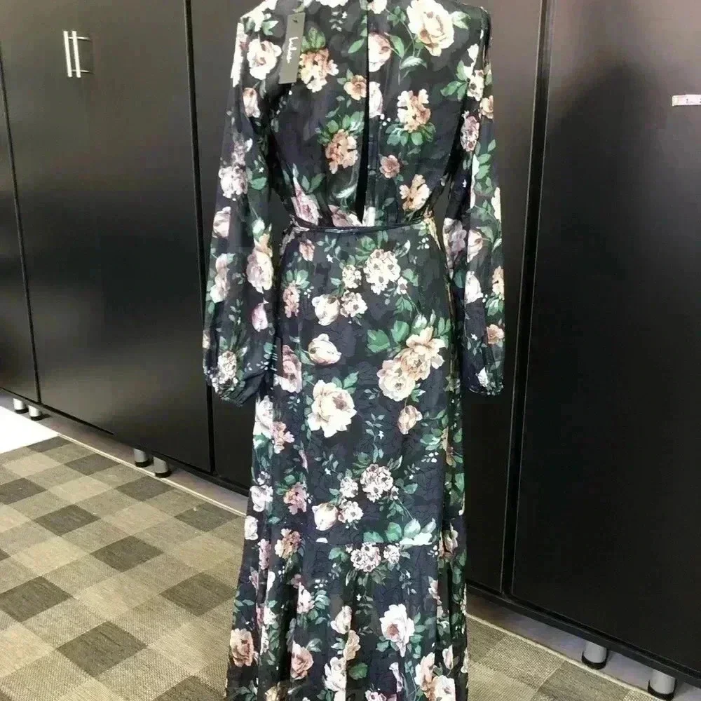 Lulus Feeling Cherished black Floral Ruffled Wrap Tiered Maxi Dress